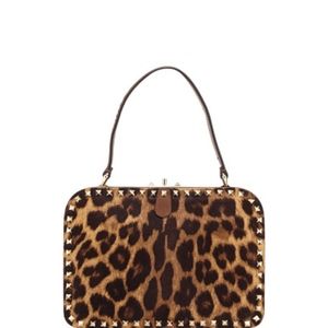 Valentino Rockstud Leopard-Print Fur Satchel Bag